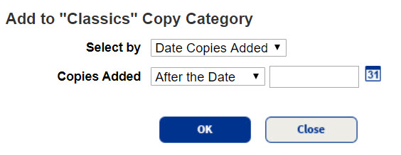 Add to Copy Category page with Date Copies Added selected.