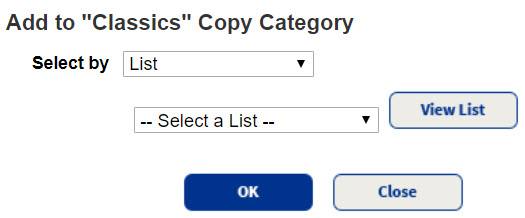 Add copies to a category page with List selected from Select by drop-down.