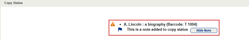 Example of an important message on the top of the copy status page